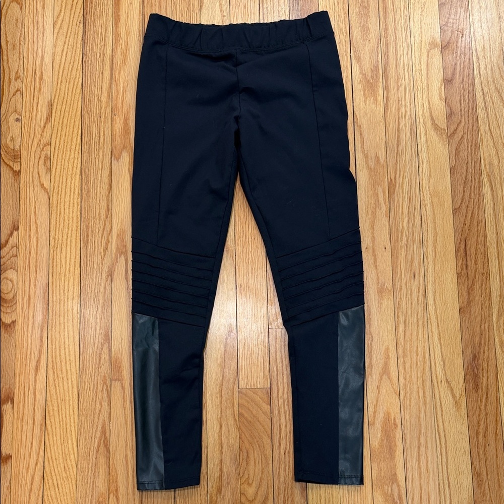 Black Moto Leggings with Faux Leather Accents
